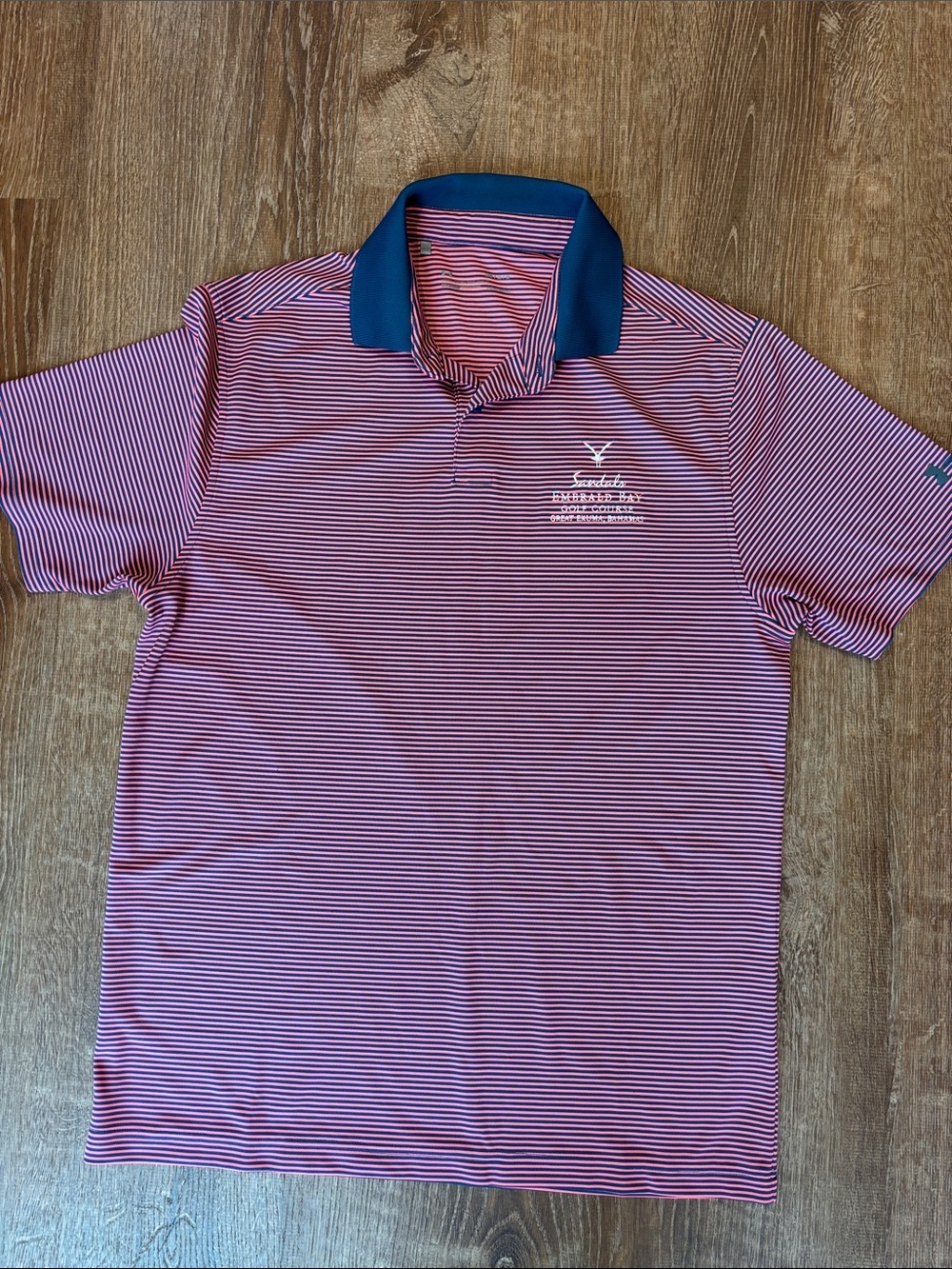 Under Armour Coral and Navy Striped Golf Polo